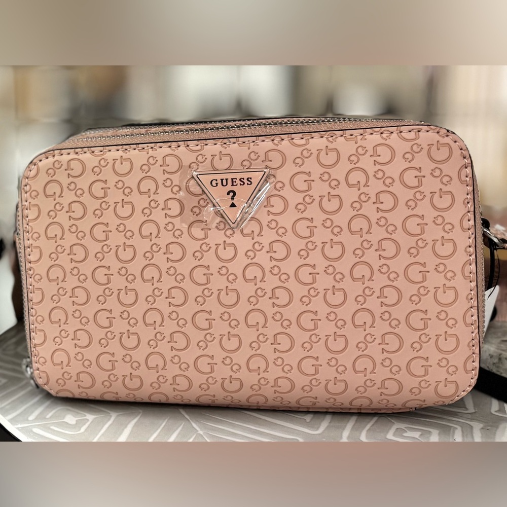 GUESS Blush Pink Logo Embossed Crossbody Bag – Adjustable Strap -NEW